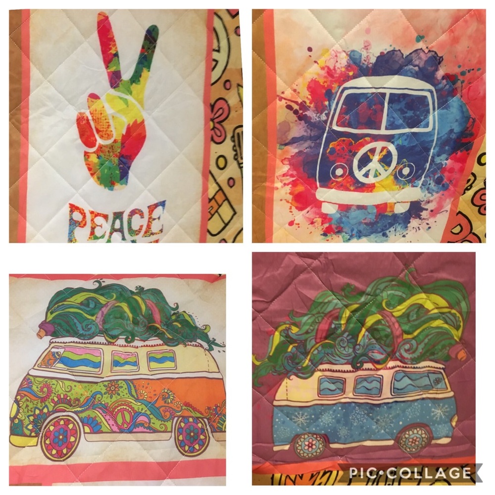 Boho Hippie Girl w/ VW’s, flowers, peace Coverlet - Picture 5 of 8